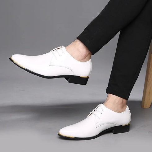 Elegant Oxford Dress Shoes for Men - Luxurious Patent Leather Formal Footwear for Weddings and Office Events, Sizes 38-48, Soft Rubber Outsole and Pointed Toe Design